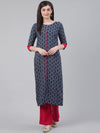 KSUT Grey Screen Print Straight Kurta