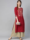 KSUT Red Floral Straight Kurta