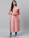 KSUT Peach 3/4th Sleeves Mandarin Neck Kurtas