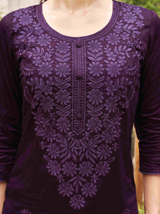 Tikhi Imli Floral Yoke Design Thread Work Straight Kurta with Trousers & Dupatta