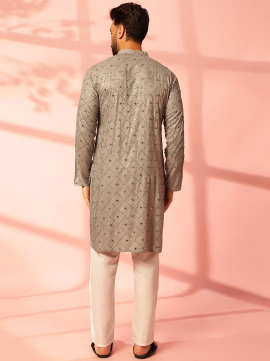 Geometric Embroidered Mirror Work Cotton Straight Kurta