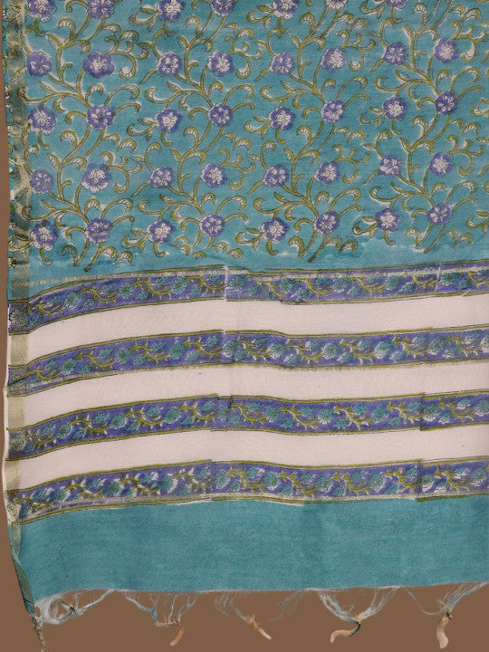 Floral Printed Regular Pure Cotton Straight Kurta with Trousers & Dupatta