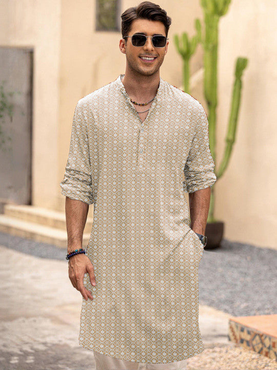 Anouk Geometric Embroidered Mandarin Collar Straight Chikankari Work Cotton Kurta