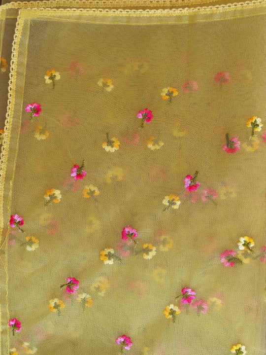 Tikhi Imli Women Embroidered Regular Thread Work Pure Cotton Kurta with Trousers & With Dupatta