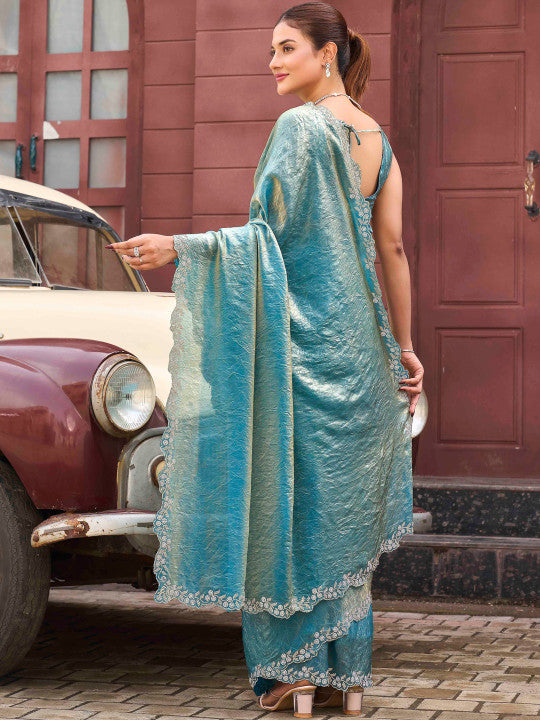 Embellished Embroidered Satin Designer Saree