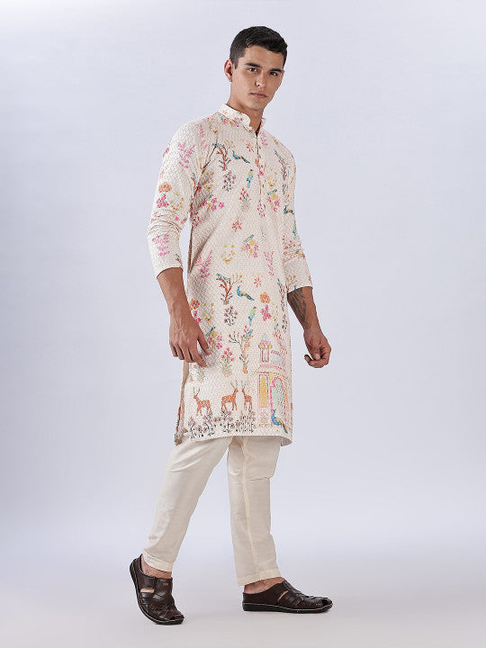 Men Floral Embroidered Cotton Kurta