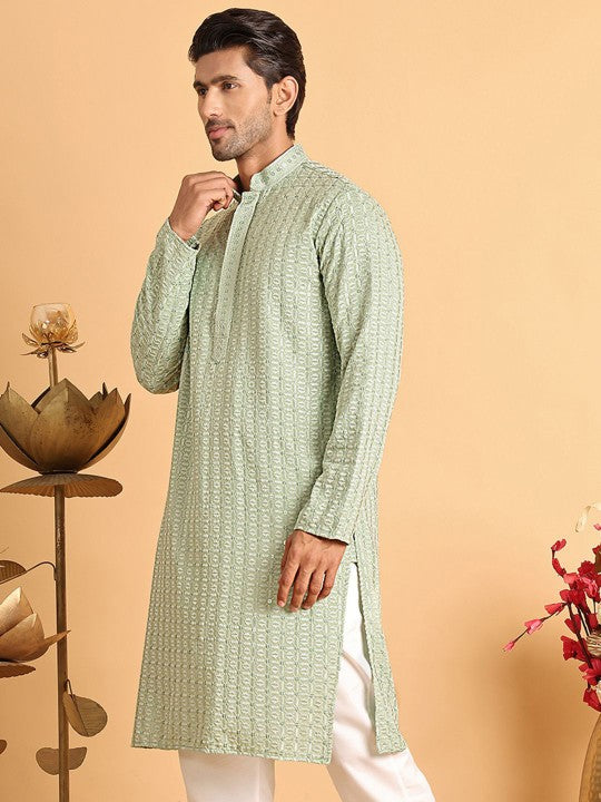 Anouk Men Geometric Embroidered Chikankari Kurta