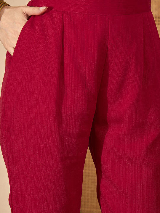 Sangria Women Floral Embroidered A-Line Kurta with Trousers & Dupatta