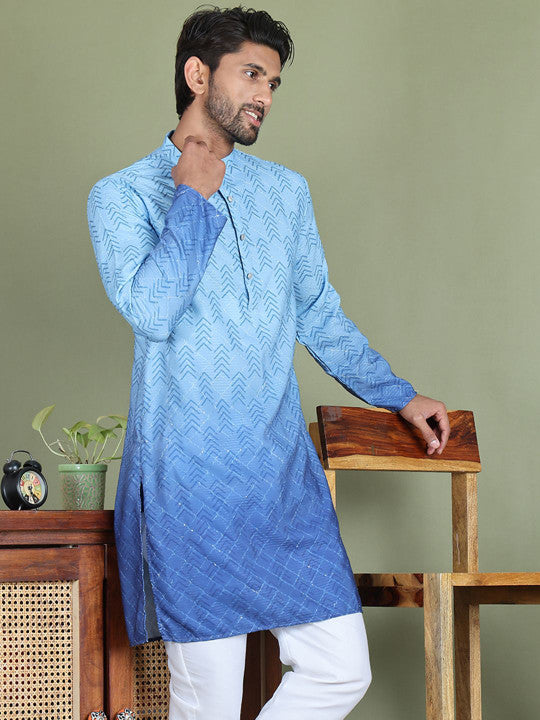 Anouk Abstract Printed Mandarine Collar Straight Sequinned Kurta