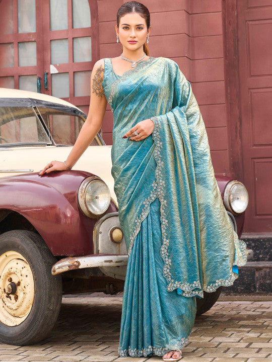 Embellished Embroidered Satin Designer Saree