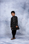 Ahalyaa Boys Black Chanderi Printed Kids Kurta Churidar Set