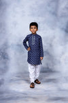 Ahalyaa Boys Navy Blue Pure Cotton Digital Print Kids Kurta Churidar Set