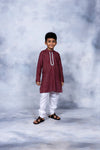 Ahalyaa Boys Maroon Pure Cotton Digital Print Kids Kurta Churidar Set