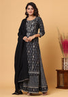 Kaajh Black Embroidered Cotton Kurta Sharara Set