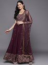 Ahalyaa Purple & Gold Toned Printed Sequinned Foil Print Ready to Wear Lehenga & Blouse With Dupatta