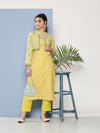 Ahalyaa Women Yellow Floral Printed Kurta with Trousers & Jacket