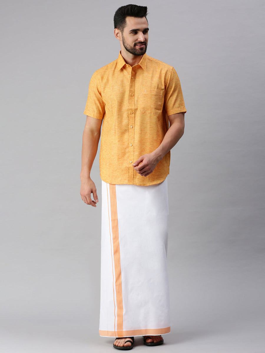 Ramraj Cotton Mens Matching Border Dhoti & Half Sleeves Shirt Set