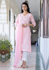 Kaajh Pink Cotton Hand Embroidered Chikankari Suit Set