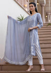 Kaajh Grey Cotton Hand Embroidered Chikankari Suit Set
