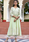 Kaajh Green Hand Embroidered Chikankari Anarkali Kurta Pant Set