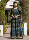 Kaajh Green Floral Gold Printed Ethnic Gown