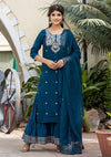 Kaajh Navy Blue Cotton Kurta Sharara And Dupatta Set