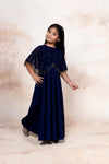 Ahalyaa Blue Crepe & Georgette A Line Girl's Kurta