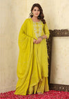 Kaajh Yellow Lurex Cotton Kurta Sharara With Dupatta Set - XL