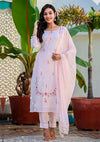 Kaajh Peach Floral Modal Silk Kurta Pant Set With Dupatta
