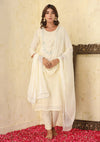 Kaajh Off White Modal Silk Kurta Pant With Dupatta Set