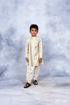 Ahalyaa Boys Cream Crepe Foil Print Kids Kurta Churidar Set