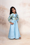 Ahalyaa Blue Poly Silk A Line Girl's Kurta