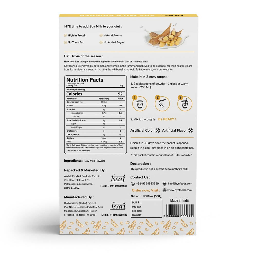 Aadvik Hye Foods Vegan Soy Milk Powder - Distacart