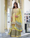 Kaajh Yellow Floral Print Cotton Paplum Kurta Set