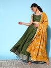 Ahalyaa Olive Green & Silver-Toned Printed Ready to Wear Lehenga & Blouse With Dupatta