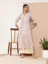 Ahalyaa Women Pink Floral Printed Pleated Gotta Patti Kurta with Palazzos