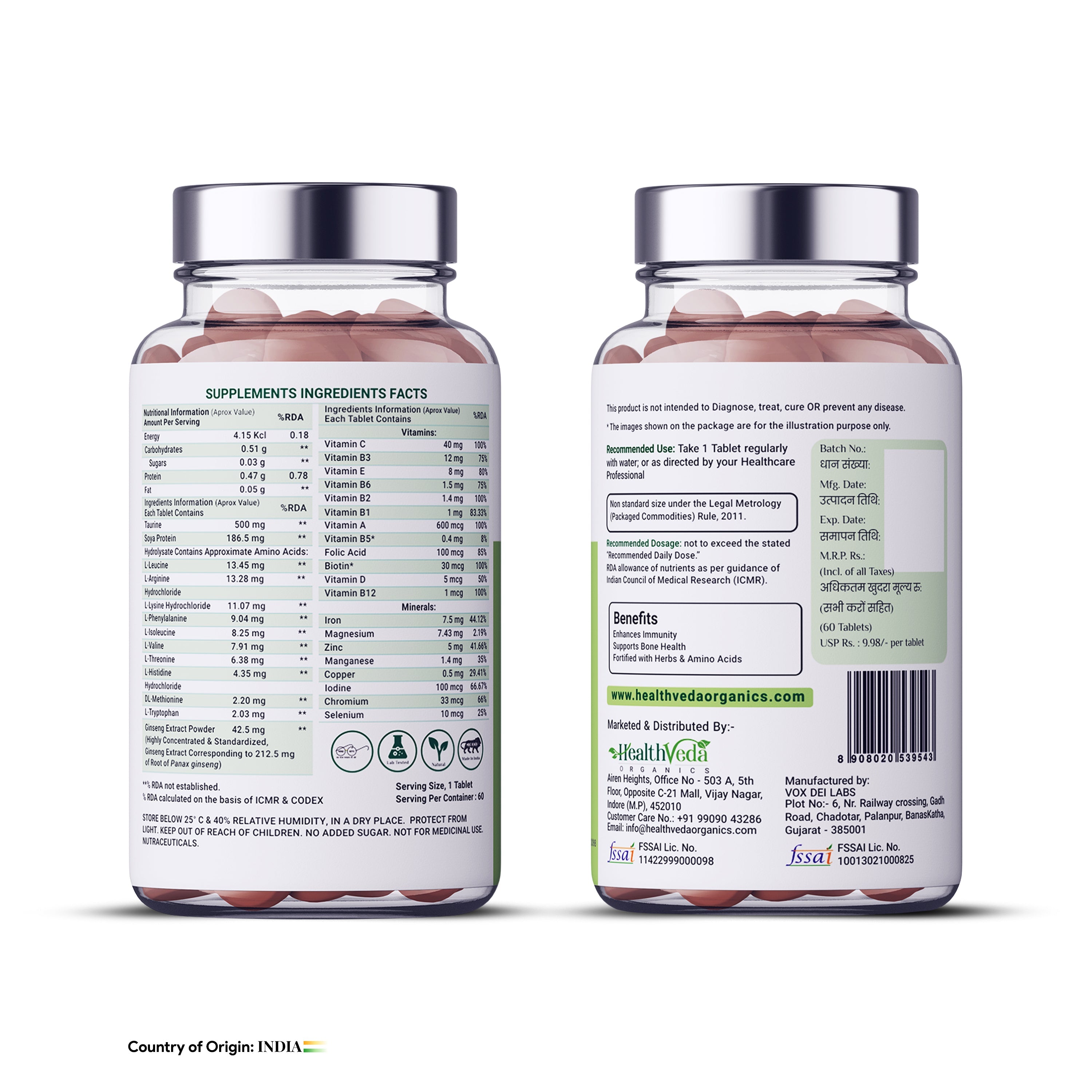 Health Veda Organics Multivitamin for Men and Women 60 tabs Swadesii