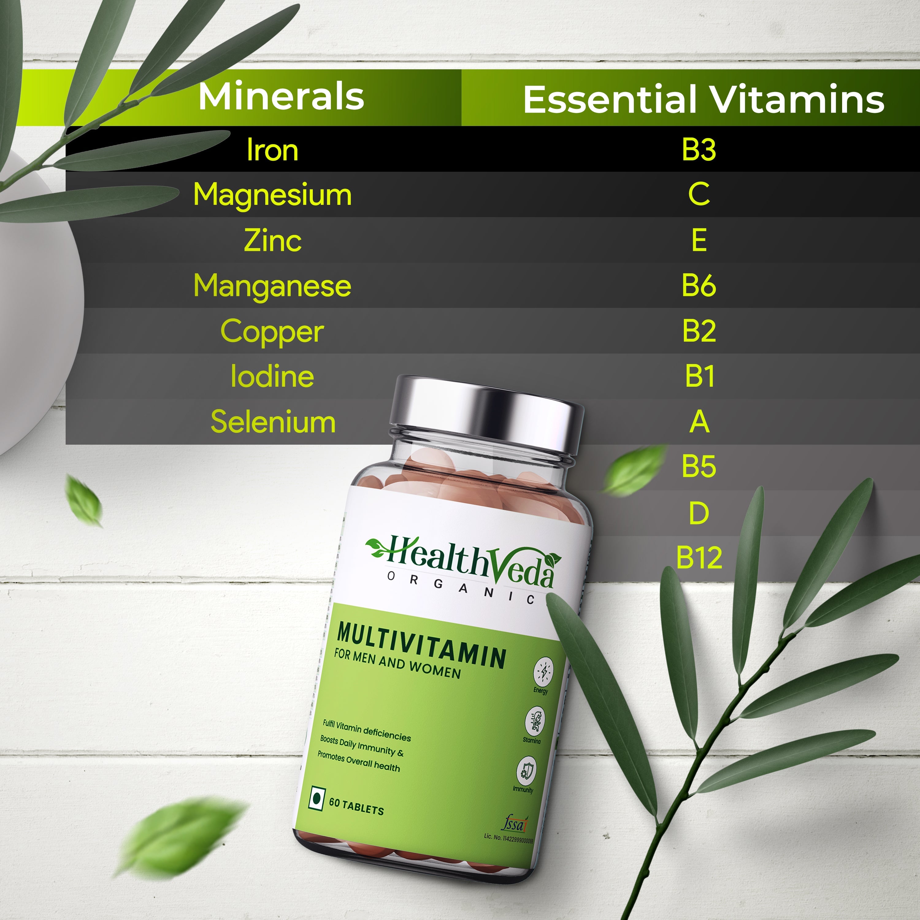 Health Veda Organics Multivitamin for Men and Women 60 tabs Swadesii