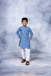 Ahalyaa Boys Blue Pure Cotton Porcian Print Kids Kurta Churidar Set