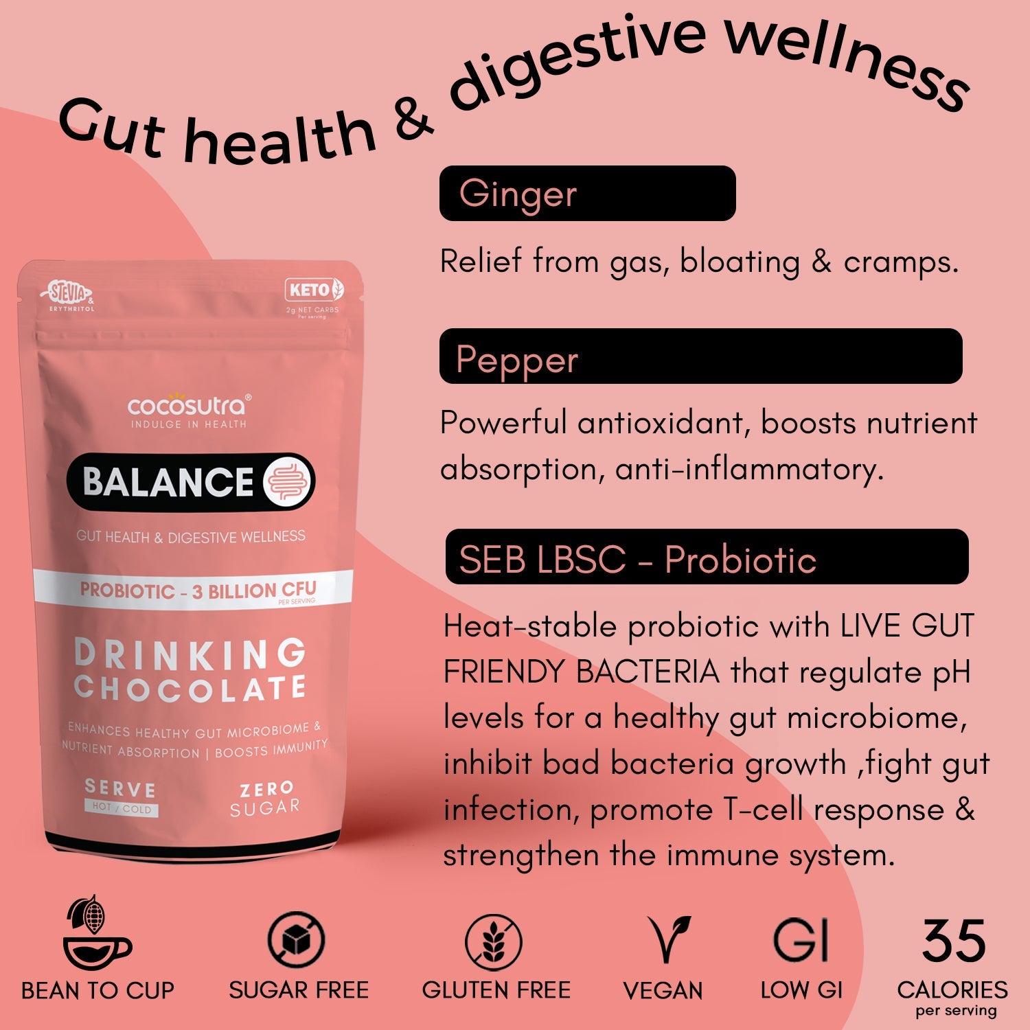 Cocosutra Balance Sugar Free Drinking Chocolate Mix For Gut Health 2