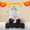 Svastika White & Red Ganesha Idol with Wooden Base – 9.5 Inch