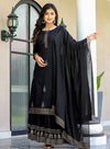 Kaajh Black Gold Embellished Cotton Kurta Sharara With Dupatta