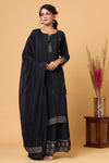 Kaajh Blue Gold Embellished Cotton Kurta Sharara With Dupatta