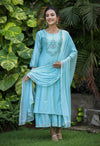 Kaajh Sea Green Modal Silk Kurta With Inner And Dupatta