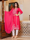 Kaajh Pink Hand Embroidered Lucknow Chikankari Kurta Set With Dupatta