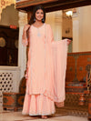 Kaajh Peach Embroidered Cotton Kurta Sharara Set with Dupatta