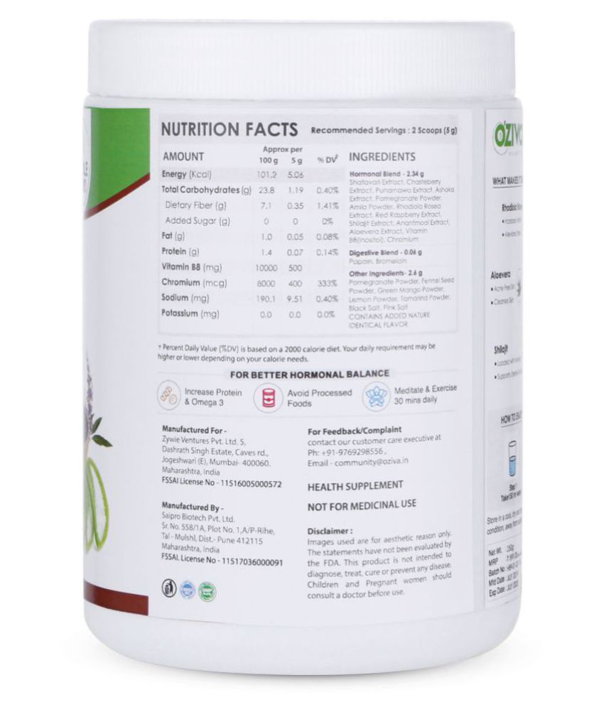 OZiva Plant Based HerBalance Nurition Facts