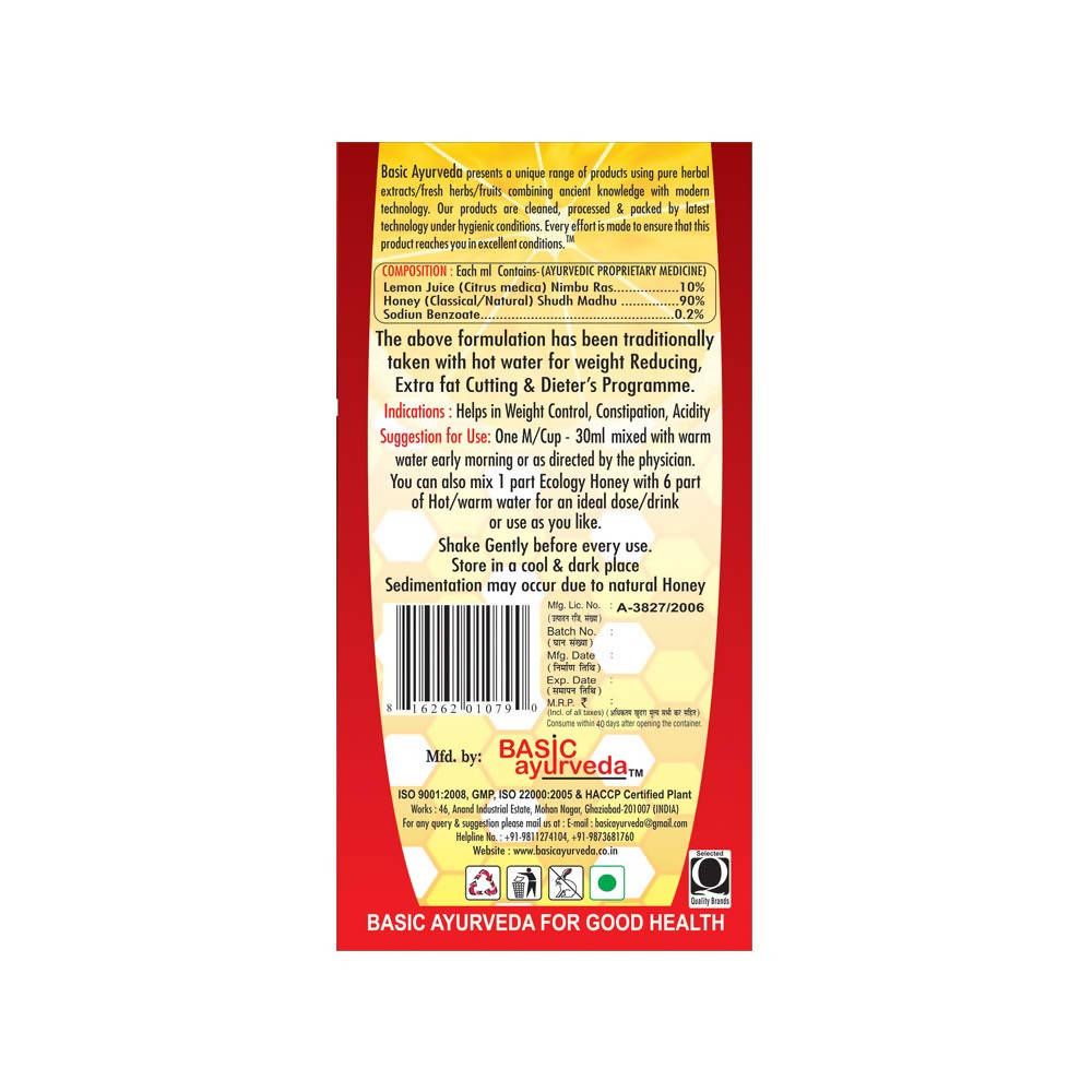 Basic Ayurveda Ecology Honey Ingredients