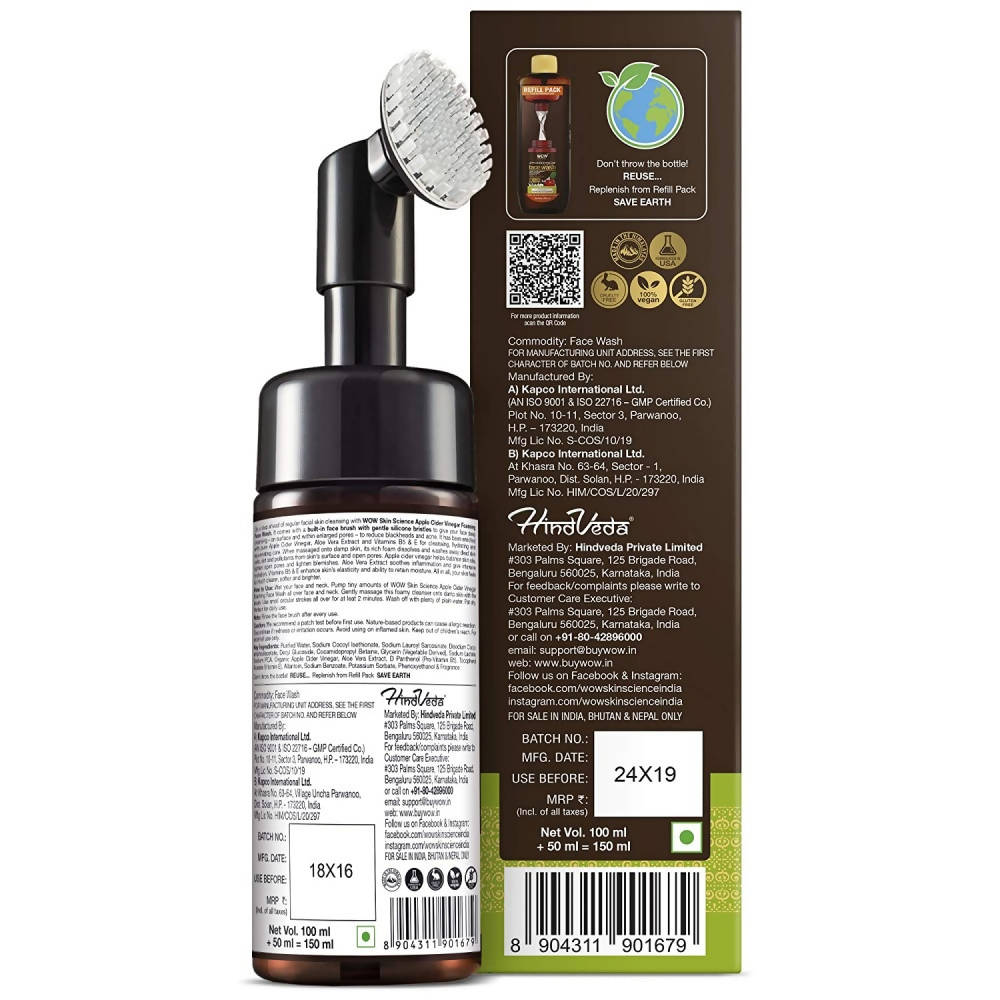Wow Skin Science Apple Cider Vinegar Foaming Face Wash - Distacart