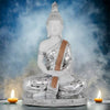 Svastika Silver & White  Meditating Buddha Statue